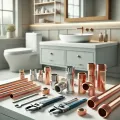 Dall e 2025 02 22 03 53 38 a modern and detailed image representing plumbing work the scene features neatly organized plumbing tools copper pipes wrenches and fittings on a