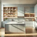 Dall e 2025 02 22 03 53 42 a vibrant and detailed image of modern kitchen furniture including sleek cabinets minimalist shelves and a central island with a contemporary desig
